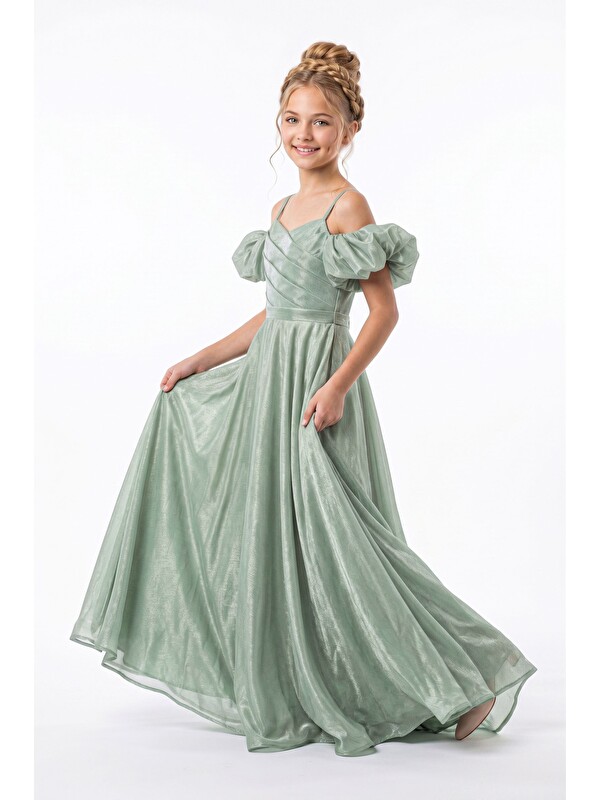 Mnk Baby & Kids Linos Kız Çocuk Saten Abiye Elbise M00838