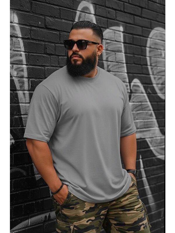 Oksit Kapty Erkek Büyük Beden Battal Basic Bisiklet Yaka Pamuklu T-Shirt Rahat Kesim Unisex Sevgili Kombin