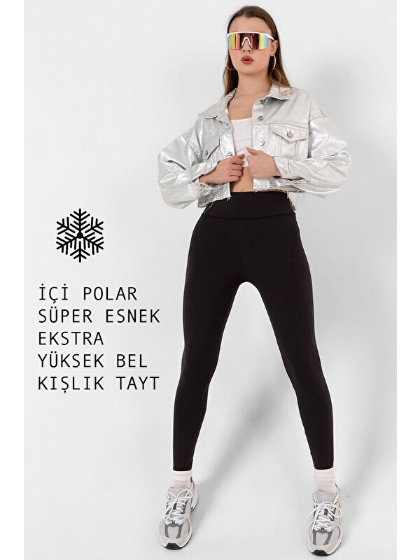 Domoda Ekstra Yüksek Bel Toparlayıcı Karyoka Dikişli Kışlık içi Polar Push up Kadın Tayt @Simena