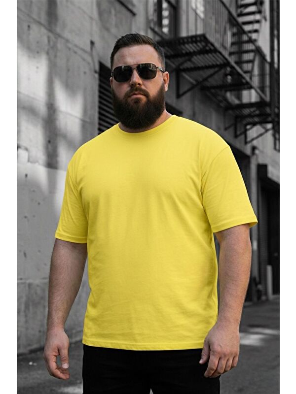 Oksit Kapty Erkek Büyük Beden Battal Basic Bisiklet Yaka Pamuklu T-Shirt Rahat Kesim Unisex Sevgili Kombin