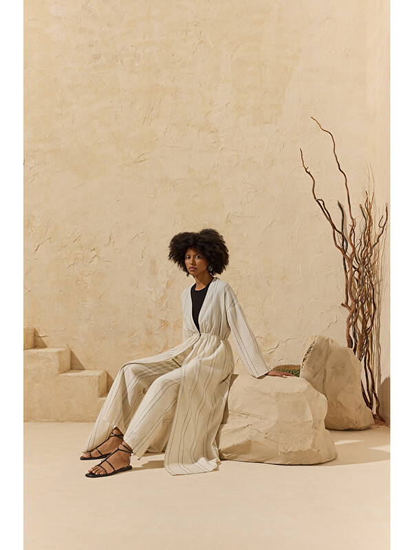 AKER Renkli Çizgili Kimono