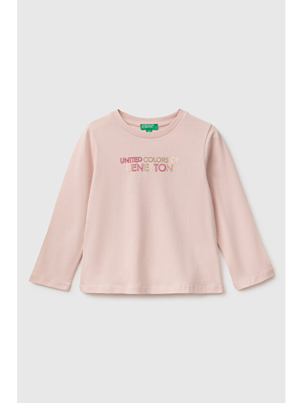 United Colors Of Benetton Kız Bebek Pudra Önü Baskılı Uzun Kollu Tişört