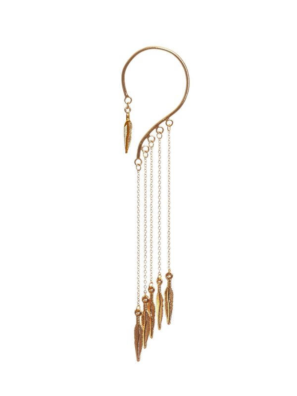 Labalaba Kadın Gümüş Renk Lak Kaplama Sallantılı Yaprak Charm Earcuff&Kıkırdak Küpe