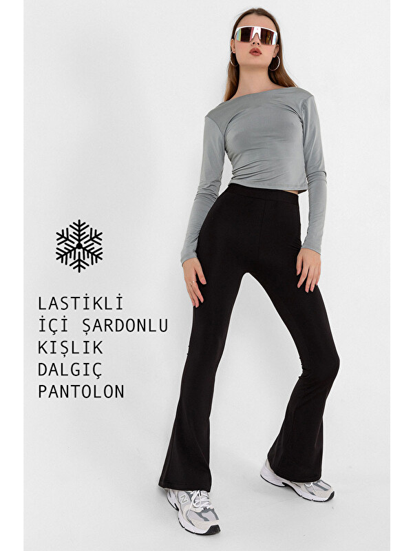 Domoda Warm bootcut geniş paça lastikli şardonlu kışlık  dalgıç  kadın pantolon