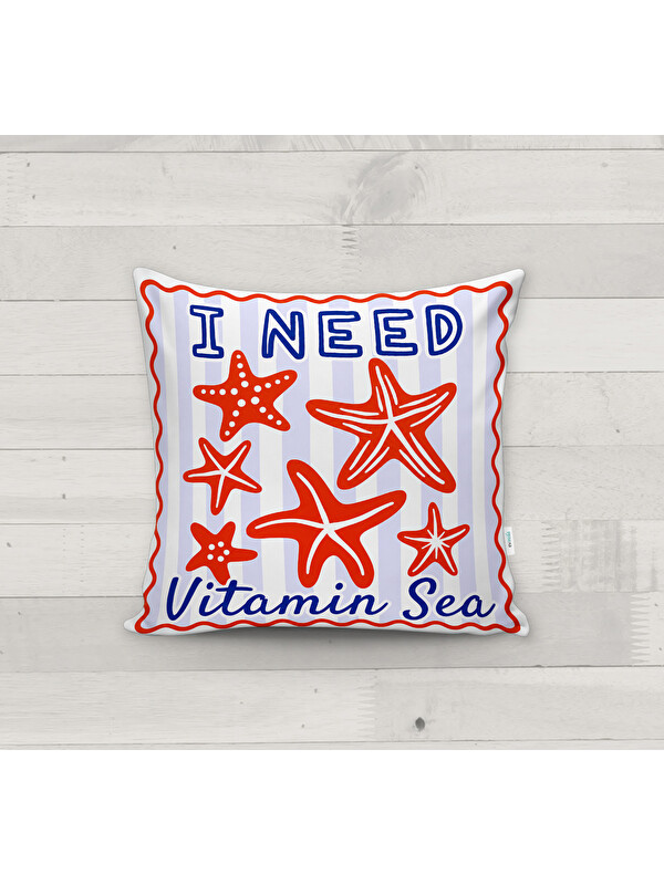 Evmila Vitamin Sea Deniz Yıldızı Desenli Marin Dekoratif Kırlent Kılıfı Marin Dekor 43x43 cm
