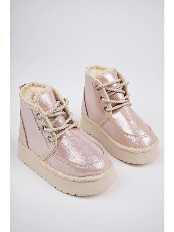 PUFFY Kalın Taban İçi Tüylü Bağcıklı Günlük Mini Yarım Çocuk Bot - Görsel 3