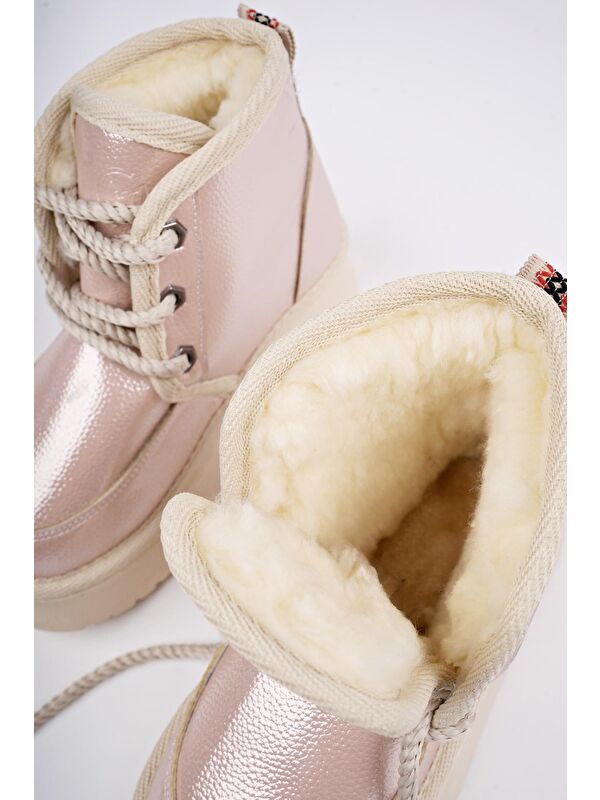 PUFFY Kalın Taban İçi Tüylü Bağcıklı Günlük Mini Yarım Çocuk Bot - Görsel 4