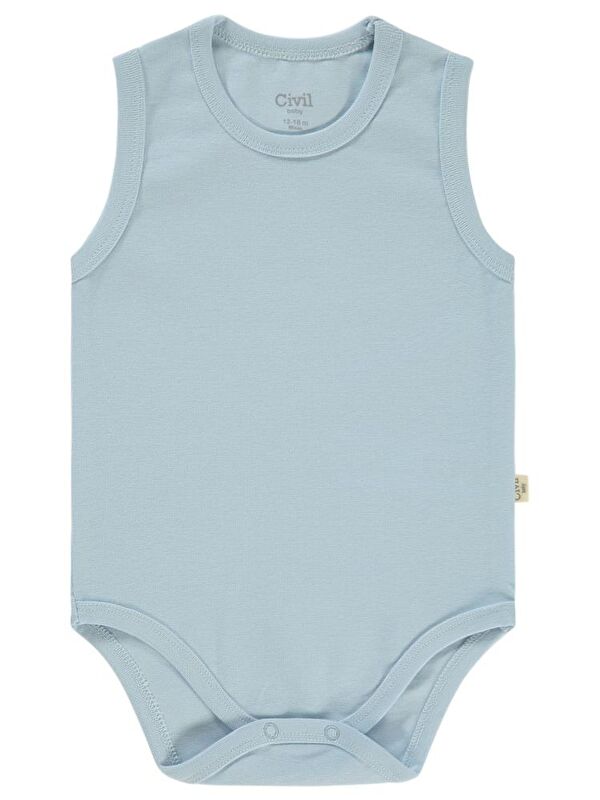 Civil Baby Organik 5 li Sıfır Kol 1-3 yaş Çıtçıtlı Badi - Mavi 3-4 Yaş