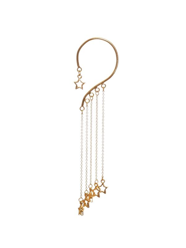 Labalaba Kadın Altın Renk Lak Kaplama Sallantılı Yıldız Charm Earcuff&Kıkırdak Küpe