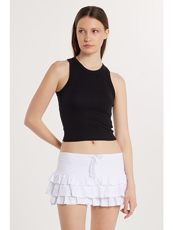 TUDORS Kadın Modal Kumaş Slim Fit Dar Kesim Bisiklet Yaka Siyah Body Atlet