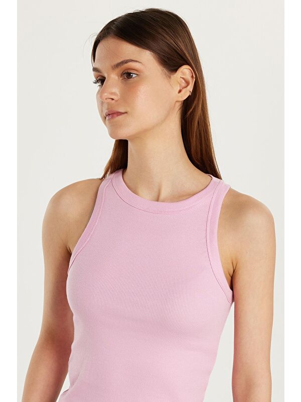 TUDORS Kadın Slim Fit Halter Yaka Modal Kumaş Pembe Body Atlet