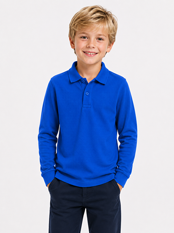 ajn Kids Polo Yaka Basic Uzun Kollu Unisex Erkek Çocuk Tişört