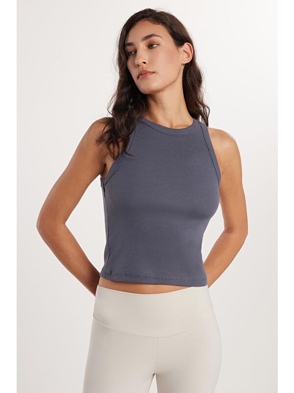 TUDORS Kadın Slim Fit Halter Yaka Modal Kumaş Antrasit Body Atlet
