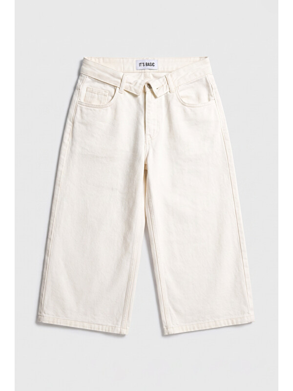 It's Basic Kadın Kırık Beyaz 7s6-101 Straight Fit Maxi Bermuda Denim Şort