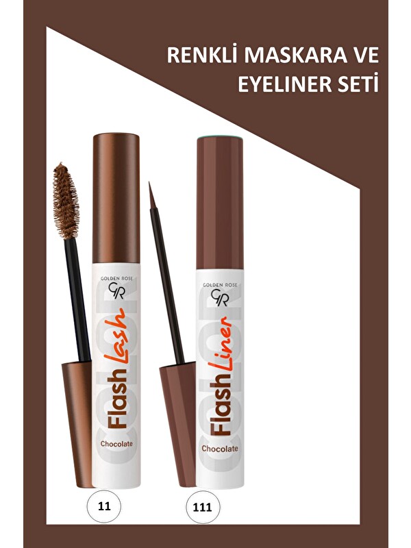 GOLDEN ROSE Flash Lash Çikolata Kahve Maskara ve Flash Liner Makyaj Seti