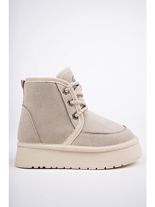 PUFFY Kalın Taban İçi Tüylü Bağcıklı Günlük Mini Yarım Çocuk Bot - Görsel 6