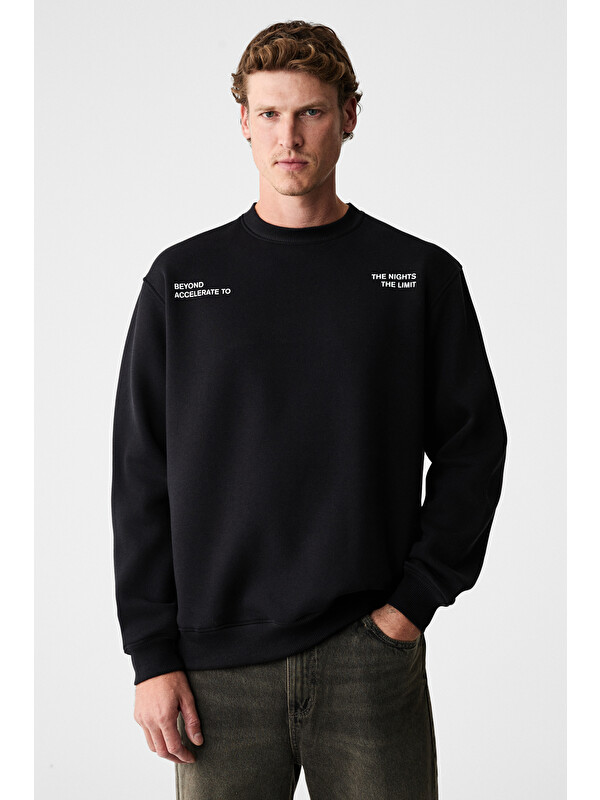 GRIMELANGE ALARIC Erkek Yuvarlak Yaka Önü Baskılı Regular Fit ANTRASİT Sweatshirt