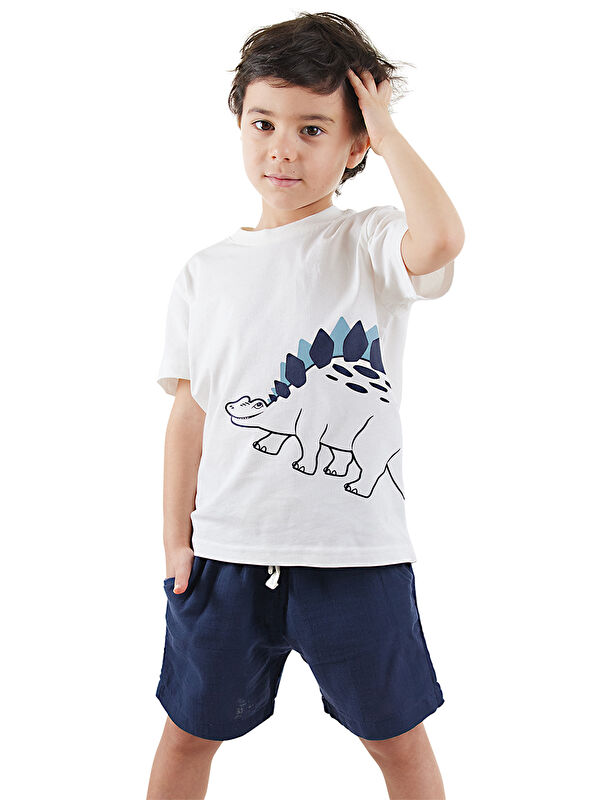 Denokids Dinozor Erkek Çocuk Tişört Müslin Şort Takım