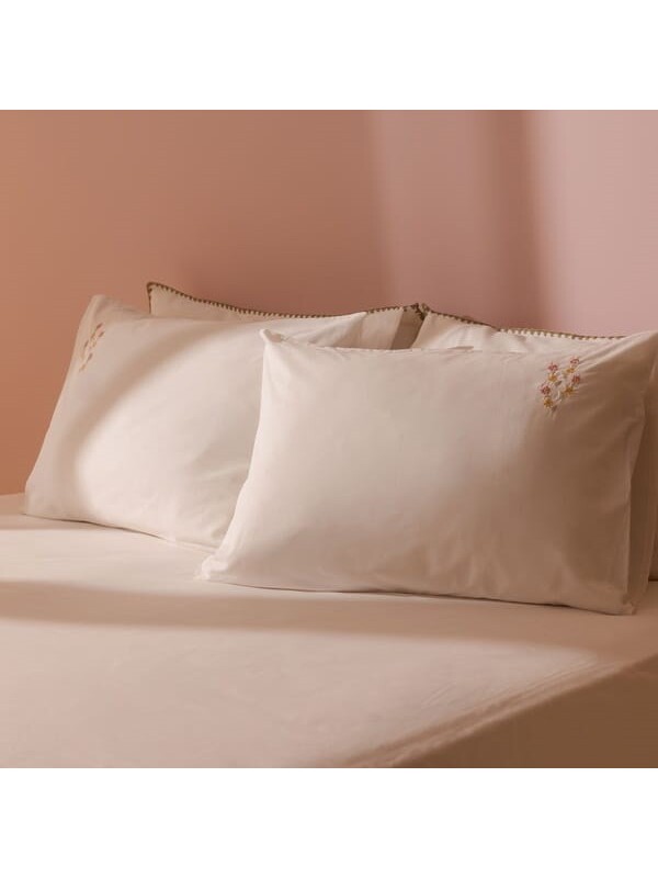 Evidea Soft Papatya Nakışlı 2'li Yastık Kılıfı - Beyaz - 50x70 cm