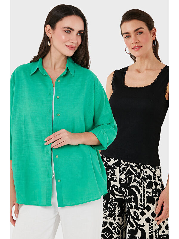 Lela Streç Pamuklu Oversize Fit 2' li Paket Gömlek-Atlet Set 67810014979S2