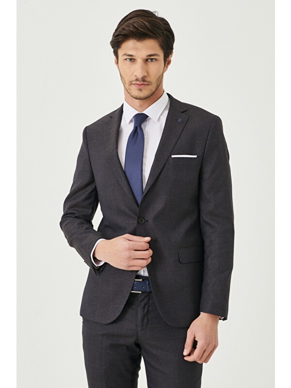 Altınyıldız Classics Erkek Kahverengi Slim Fit Kareli Takım Elbise