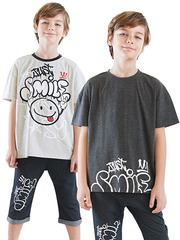 Denokids Just Smile Erkek Çocuk 2'li Tişört Takım