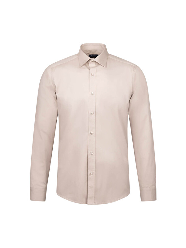 Hatemoğlu Bej Slim Fit Slim Yaka 100% Pamuk Uzun Kollu Flanel Gömlek