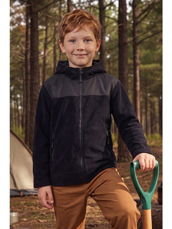 Fullamoda Paraşüt Kumaş Detaylı Kapüşonlu Polar Erkek Çocuk Sweatshirt