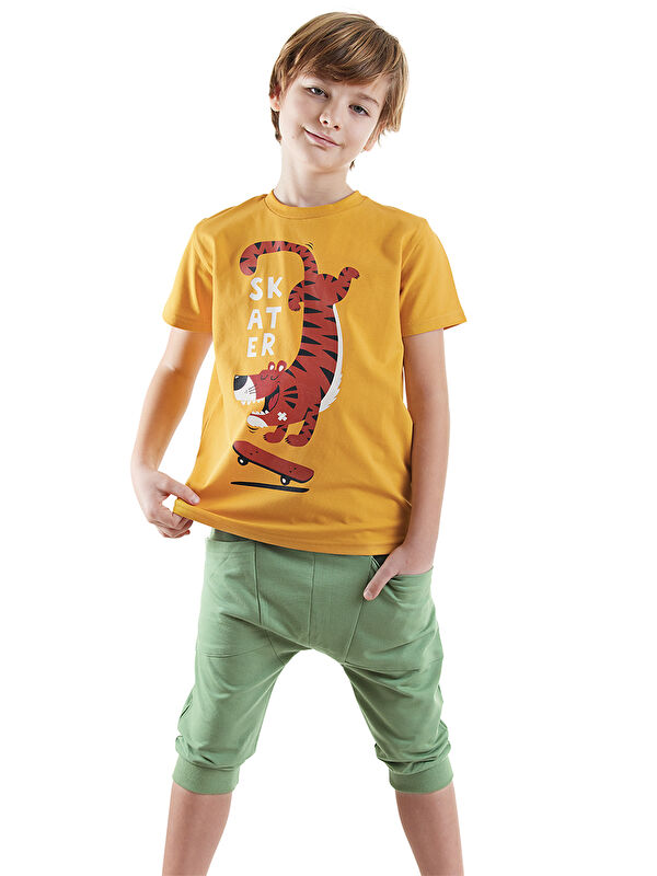 Denokids Skater Erkek Çocuk Tişört Kapri Şort Takım