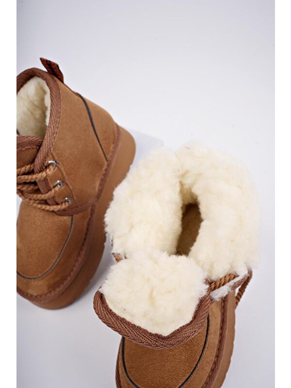 PUFFY Kalın Taban İçi Tüylü Bağcıklı Günlük Mini Yarım Çocuk Bot - Görsel 4