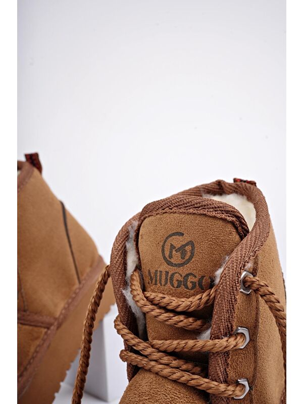 PUFFY Kalın Taban İçi Tüylü Bağcıklı Günlük Mini Yarım Çocuk Bot - Görsel 7