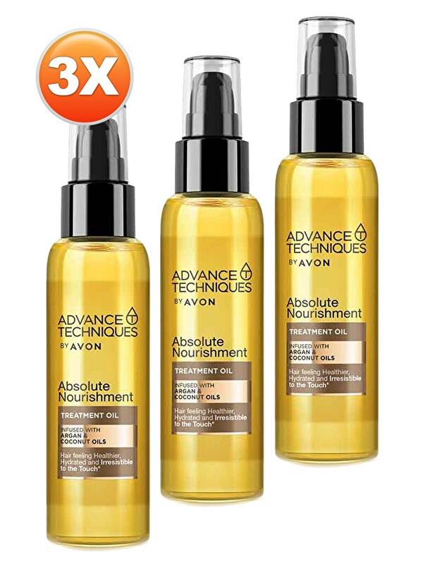 AVON Advance Techniques Argan ve Hindistan Cevizi Yağı İçeren Saç Bakım Yağı 100 Ml. Üçlü Set