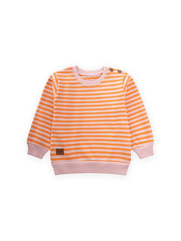 CİGİT Çizgili Triko Sweatshirt 0-4 Yaş Pudra Şeftali