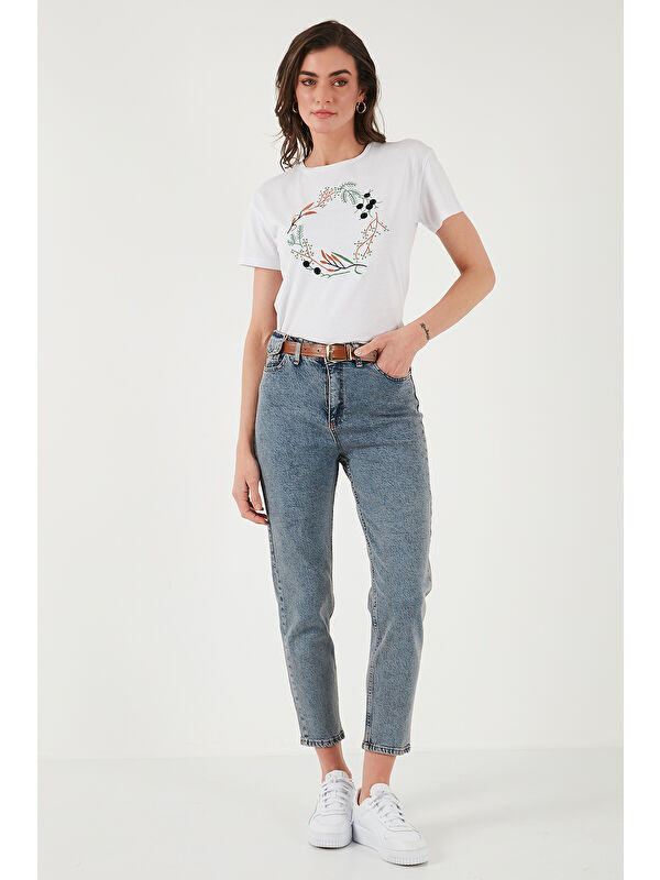 Lela Pamuklu Standart Fit Yüksek Bel Dar Paça Kemerli Jean Pantolon 668Yp4475