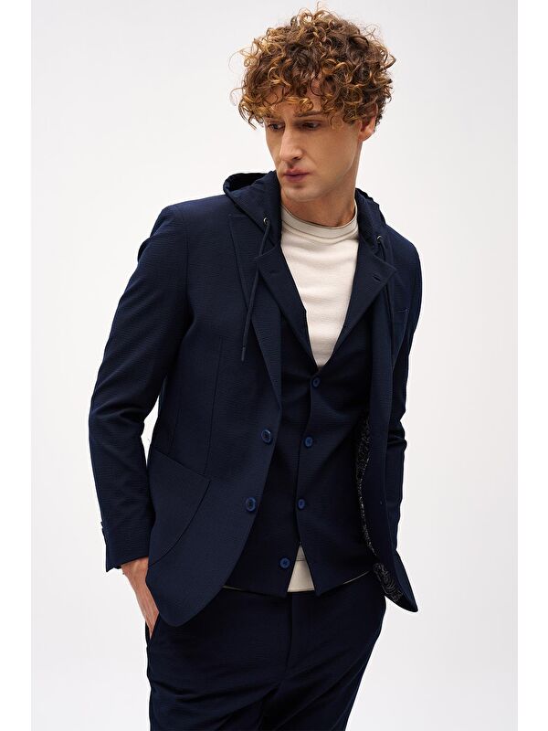 igs Erkek Lacivert Slim Fit / Dar Kalıp Mono Yaka Kombinli Takım Elbise