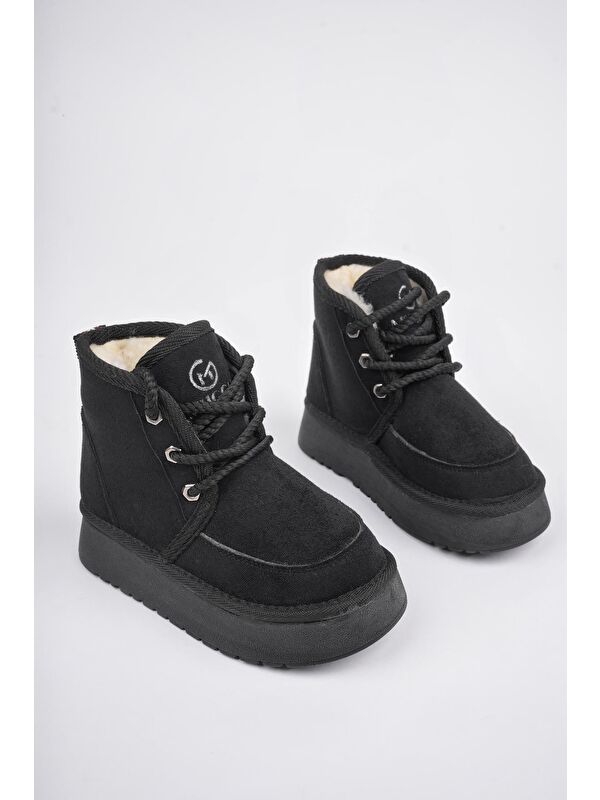 PUFFY Kalın Taban İçi Tüylü Bağcıklı Günlük Mini Yarım Çocuk Bot - Görsel 3