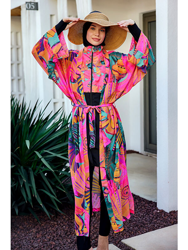 Remsa Mayo Remsa Tesettür Mayo Üzerine Tek Kaftan Kimono Pareo Pembe02 RP023 Color Shell