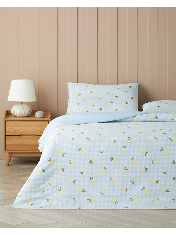English Home Lemon Breeze Kolay Ütülenir Çift Kişilik Nevresim Seti 200x220 cm Mavi-Sarı