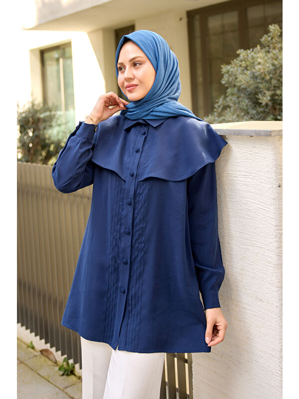 Locco Moda Kadın Süs Dikişli Gömlek Lacivert