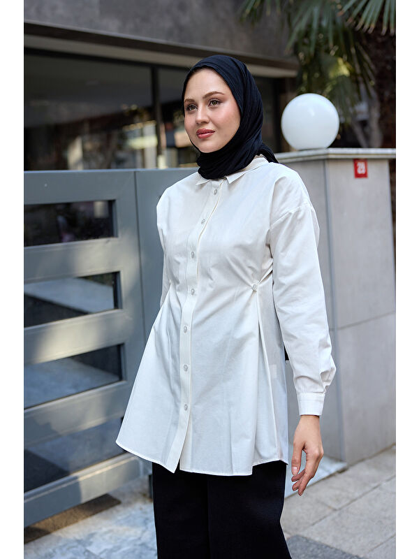 Locco Moda Kadın Yanları Düğme Detaylı Gömlek Beyaz