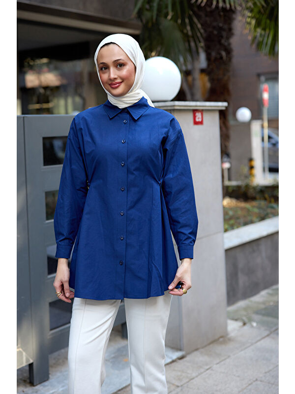 Locco Moda Kadın Yanları Düğme Detaylı Gömlek Lacivert