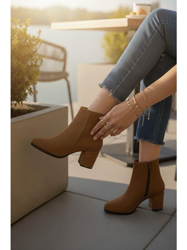 Kadın Liva Taba Süet Düz Topuklu Kısa Bot - Görsel 2