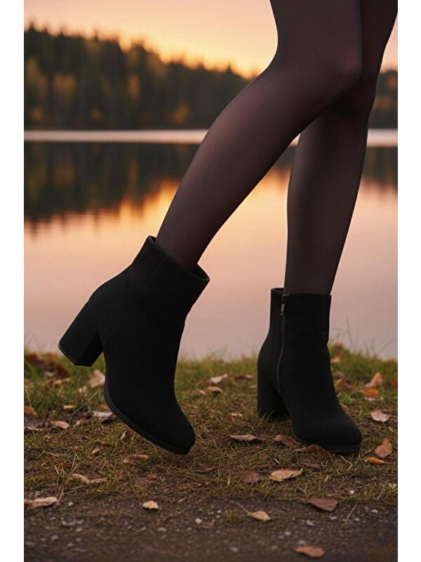 Kadın Liva Siyah Süet Düz Topuklu Kısa Bot - Görsel 3