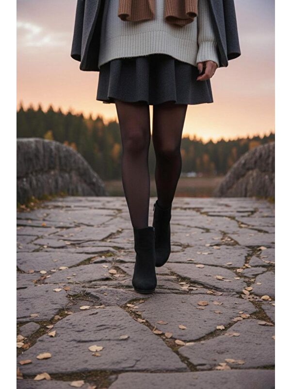 Kadın Liva Siyah Süet Düz Topuklu Kısa Bot - Görsel 4