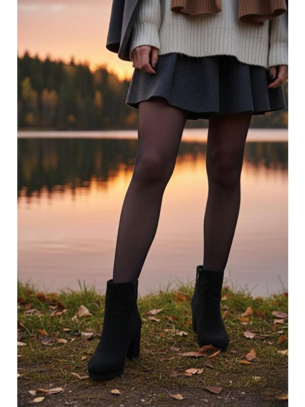 Kadın Liva Siyah Süet Düz Topuklu Kısa Bot - Görsel 5