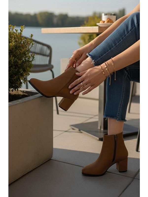 Kadın Liva Taba Süet Düz Topuklu Kısa Bot - Görsel 3