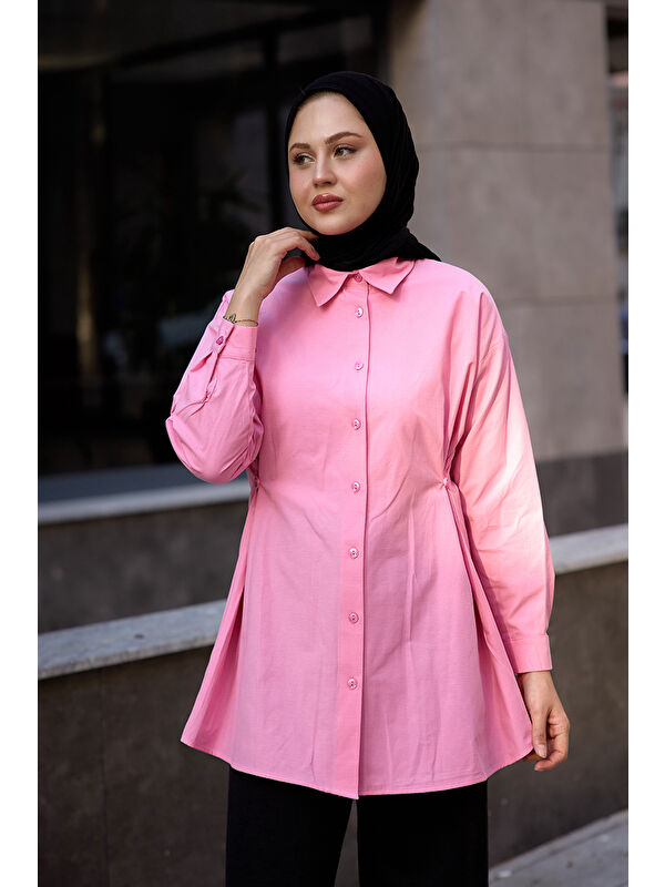 Locco Moda Kadın Yanları Düğme Detaylı Gömlek Pembe