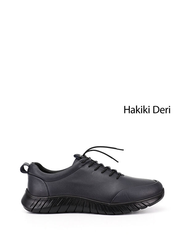 Erkek AÇIK LACİVERT Bağcıklı Kauçuk Taban Hakiki Deri Sneaker - Görsel 2