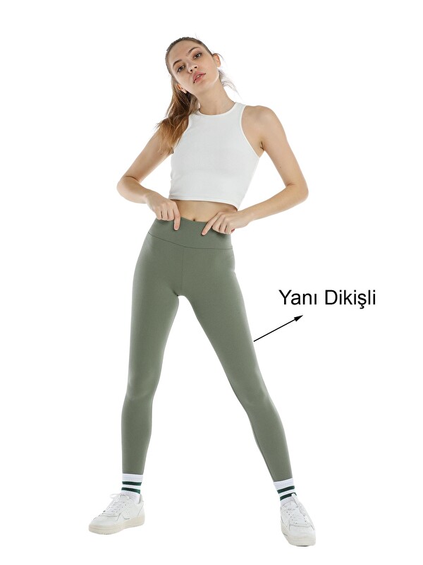 Domoda Yüksek Bel, Fitilli, Toparlayıcı interlok Beli Lastikli Örme Kadın Tayt @Tivoli