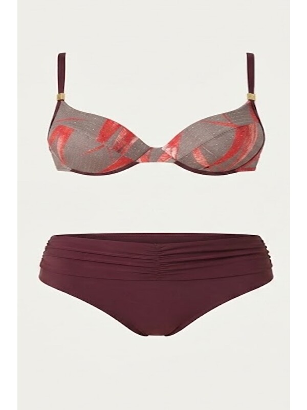 C&City Yüksek Bel Kaplı Bikini Takım 3144 Bordo